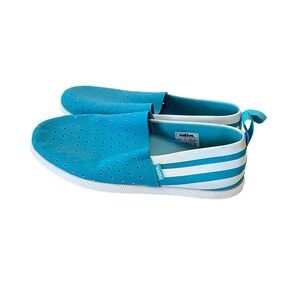 Native Venice Slip-on Shoes Perforated Stripe Turquoise Teal White Women's 5